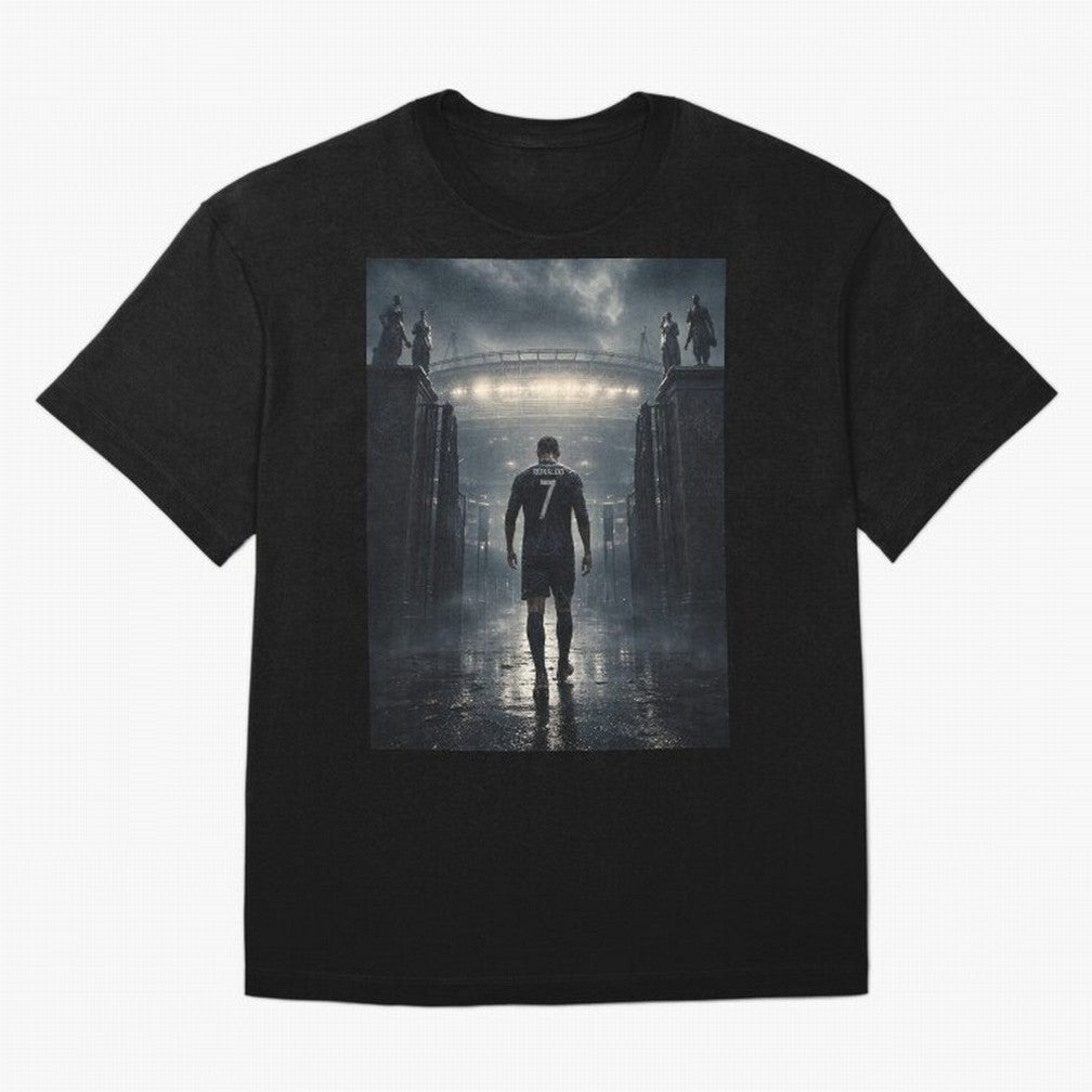 CR7 Entering a Stadium Legend Oversized T-Shirt Celebrate Fan Culture around Match Day Hype around FIFA World Cup 2026 Group Stage, Cristiano Ronaldo, Argentina, France and Brazil, Classic Soccer Heritage, Championship Pressure, Fan Loyalty and