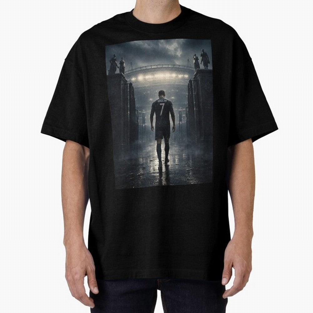 CR7 Entering a Stadium Legend Oversized T-Shirt Celebrate Fan Culture around Match Day Hype around FIFA World Cup 2026 Group Stage, Cristiano Ronaldo, Argentina, France and Brazil, Classic Soccer Heritage, Championship Pressure, Fan Loyalty and