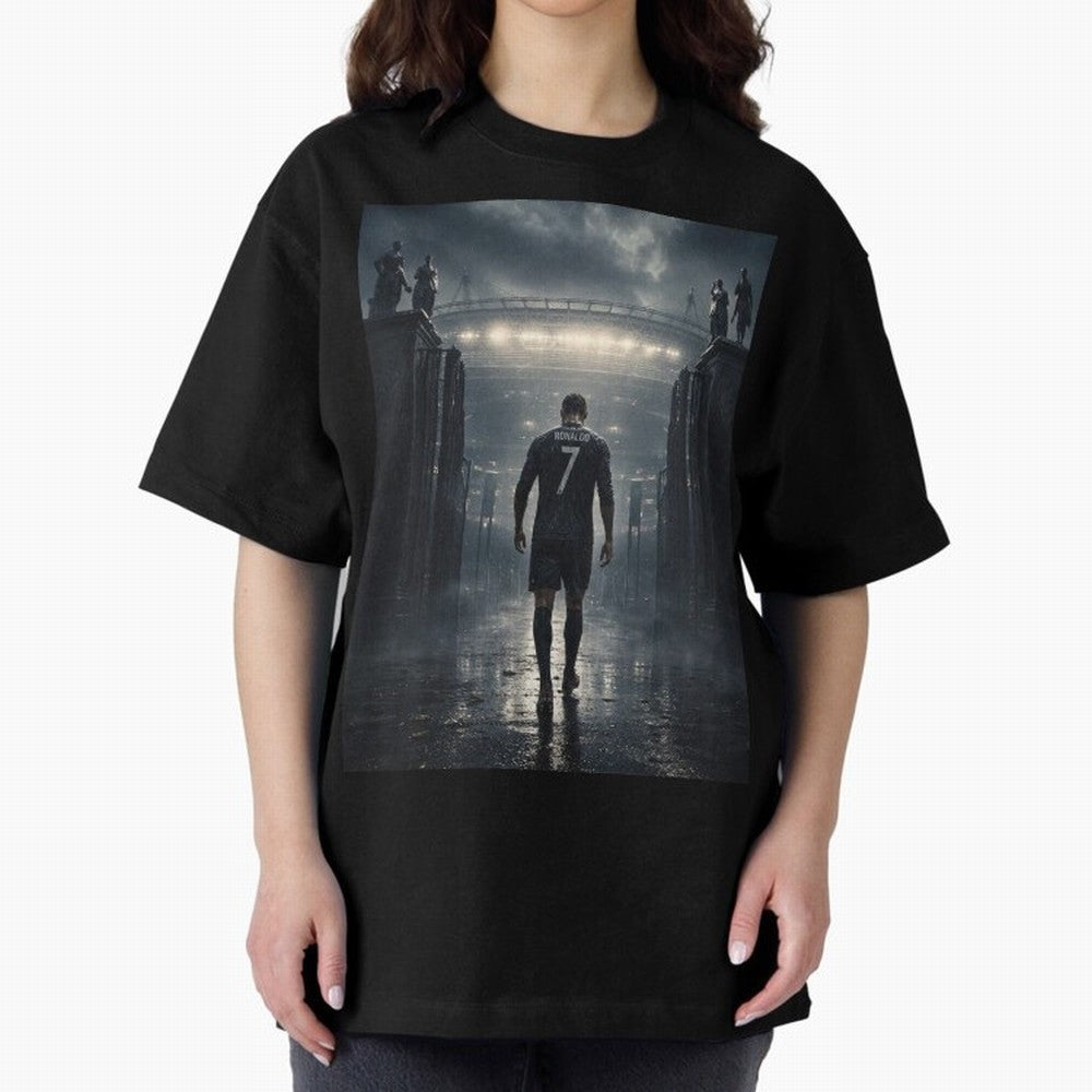 CR7 Entering a Stadium Legend Oversized T-Shirt Celebrate Fan Culture around Match Day Hype around FIFA World Cup 2026 Group Stage, Cristiano Ronaldo, Argentina, France and Brazil, Classic Soccer Heritage, Championship Pressure, Fan Loyalty and