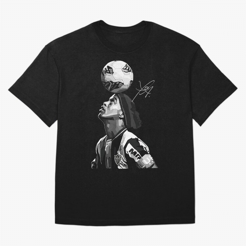 Ronaldinho - black white Oversized T-Shirt Support Global Football Passion for FIFA World Cup 2026 USA Canada Mexico, Highlighting Haaland, Spain and Netherlands, Retro Football Energy, Iconic Rivalries, Trophy Chase Drama and Stadium Atmosphere;