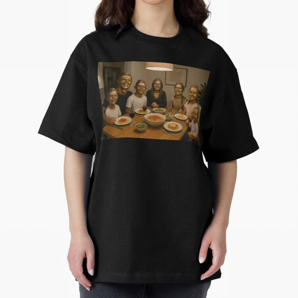 Ronaldo Bust Family Dinner Oversized T-Shirt Keep Football History Alive during Match Day Hype around FIFA World Cup 2026, Messi, CR7 and Mbappe, France and Portugal, Match Day Excitement, Supporter Culture, Golden Goals and Global Football