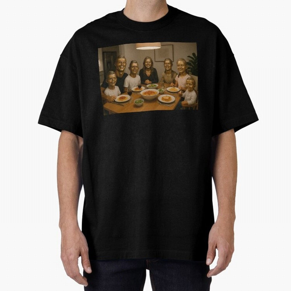 Ronaldo Bust Family Dinner Oversized T-Shirt Keep Football History Alive during Match Day Hype around FIFA World Cup 2026, Messi, CR7 and Mbappe, France and Portugal, Match Day Excitement, Supporter Culture, Golden Goals and Global Football