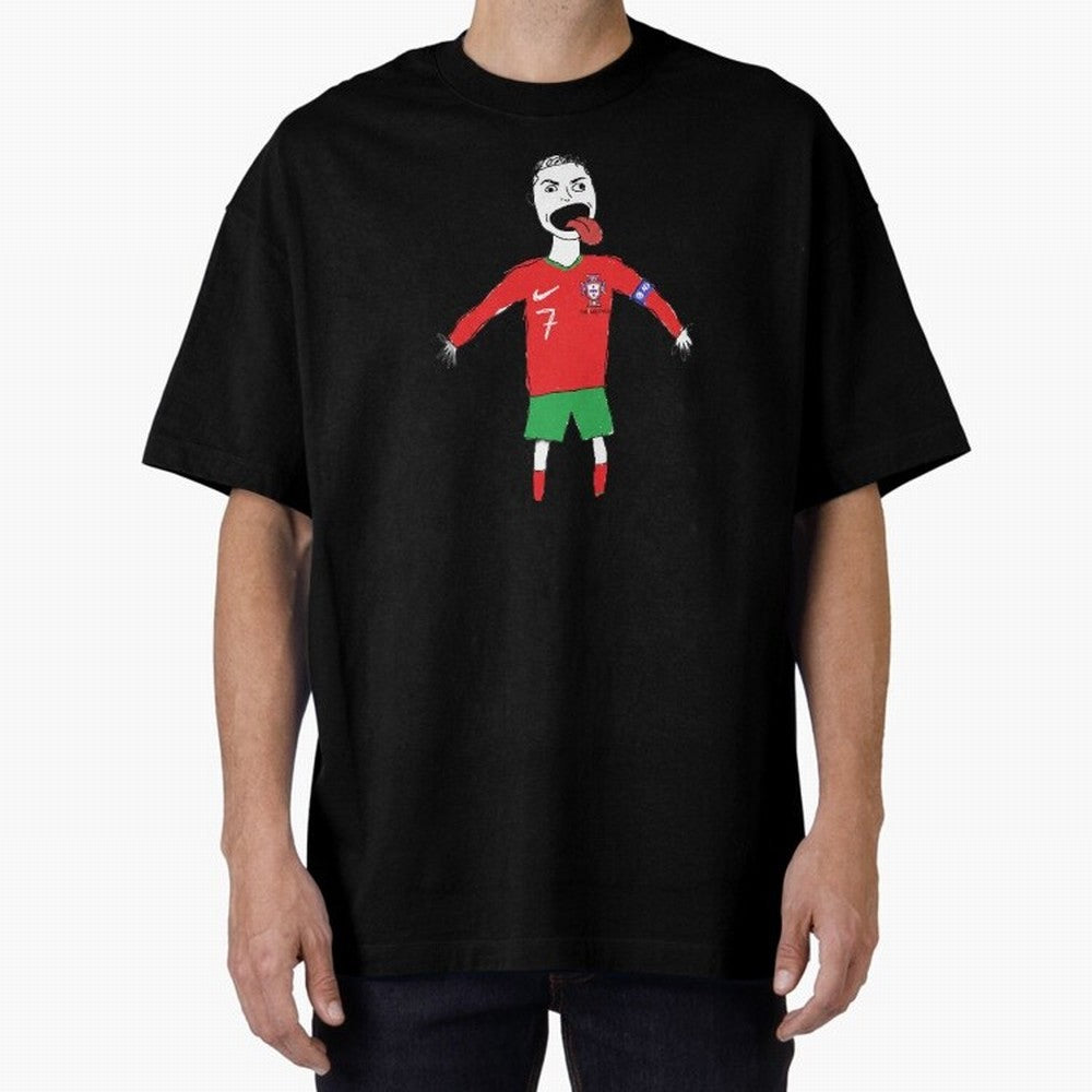 Badly Drawn Ronaldo Oversized T-Shirt Show Love for Legendary Goals in Match Day Hype around FIFA World Cup 2026 USA Canada Mexico, Messi, Argentina and Brazil, Classic Soccer Heritage, Championship Pressure, Fan Loyalty and International Pride;