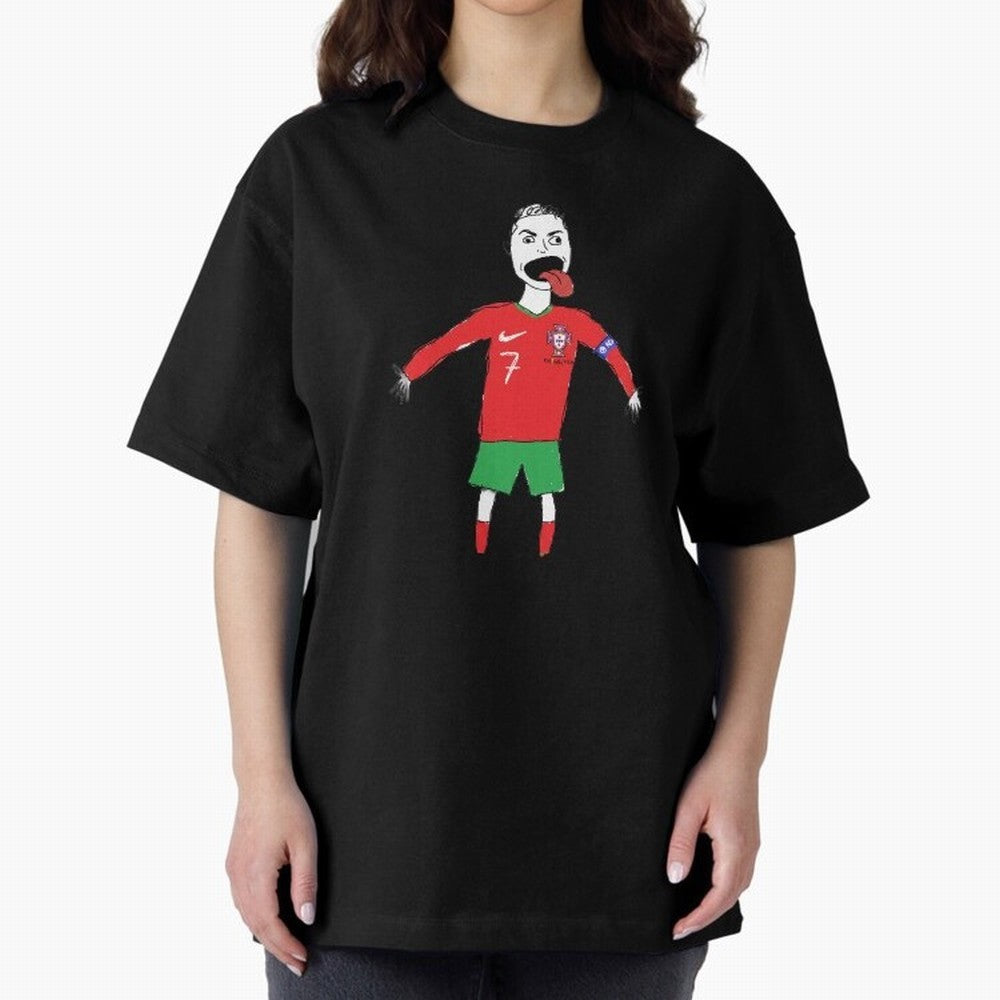 Badly Drawn Ronaldo Oversized T-Shirt Show Love for Legendary Goals in Match Day Hype around FIFA World Cup 2026 USA Canada Mexico, Messi, Argentina and Brazil, Classic Soccer Heritage, Championship Pressure, Fan Loyalty and International Pride;