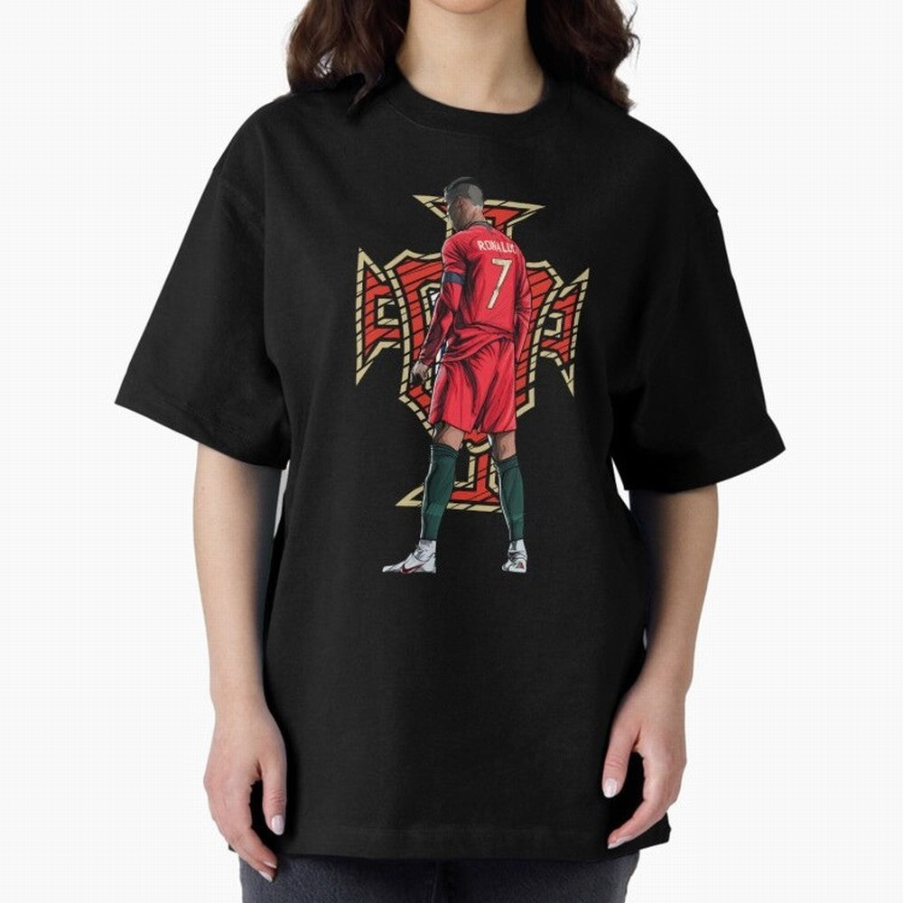 Cristiano Ronaldo Portugal Logo Oversized T-Shirt Spotlight Global Football Passion for FIFA World Cup 2026 USA Canada Mexico, with Messi and Cristiano Ronaldo, England, France and Netherlands, Soccer Culture, Superstar Moments, National Team