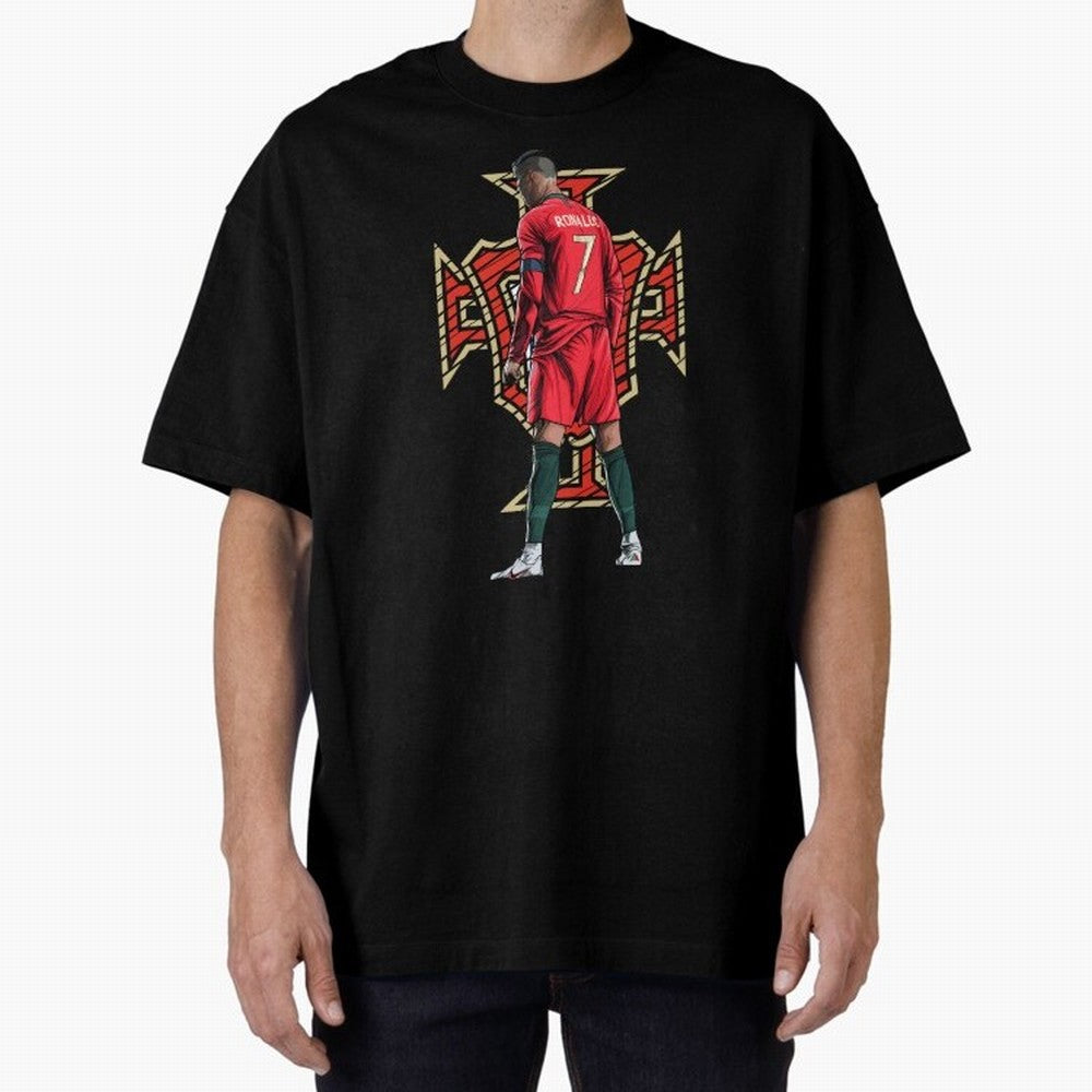 Cristiano Ronaldo Portugal Logo Oversized T-Shirt Spotlight Global Football Passion for FIFA World Cup 2026 USA Canada Mexico, with Messi and Cristiano Ronaldo, England, France and Netherlands, Soccer Culture, Superstar Moments, National Team