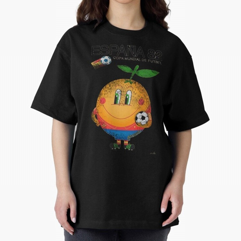Espana 82 Oversized T-Shirt Celebrate the Stars of Global Football Passion for FIFA World Cup 2026, Connected to Haaland, Argentina, France and Brazil, Football Festival Excitement, Trophy Ambitions, Country Rivalries and Star Player Buzz; Great