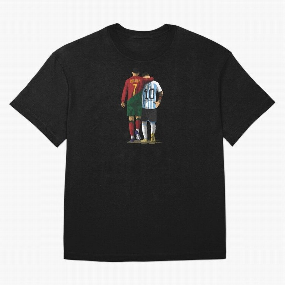 Messi Ronaldo Chit Chat Illustration Oversized T-Shirt Bring Trophy Dreams to the FIFA World Cup 2026 USA Canada Mexico Journey through Haaland Highlights, Portugal Pride, Stadium Memories, Football Loyalty, International Chants and Championship
