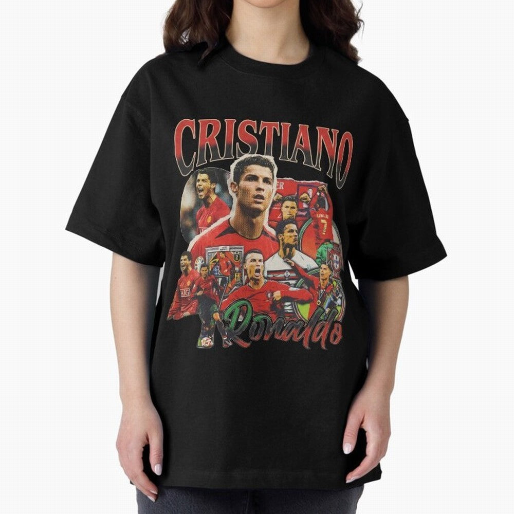Retro Cristiano Ronaldo Oversized T-Shirt Show Your Stadium Side during Match Day Hype around FIFA World Cup 2026 USA Canada Mexico, Mbappe, Germany, Goal Celebration Energy, Supporter Heritage, Football Icons and Worldwide Tournament Joy; Great
