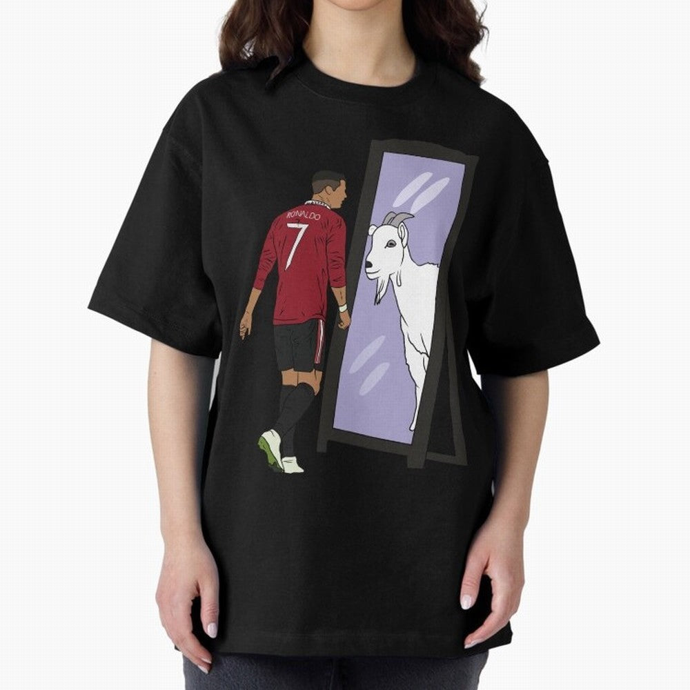 Cristiano Ronaldo Mirror GOAT Oversized T-Shirt Celebrate National Team Dreams in Global Football Passion for FIFA World Cup 2026 Group Stage, Capturing CR7, Brazil, Vintage Soccer Flavor, Modern Football Stars, National Flags and Final Night