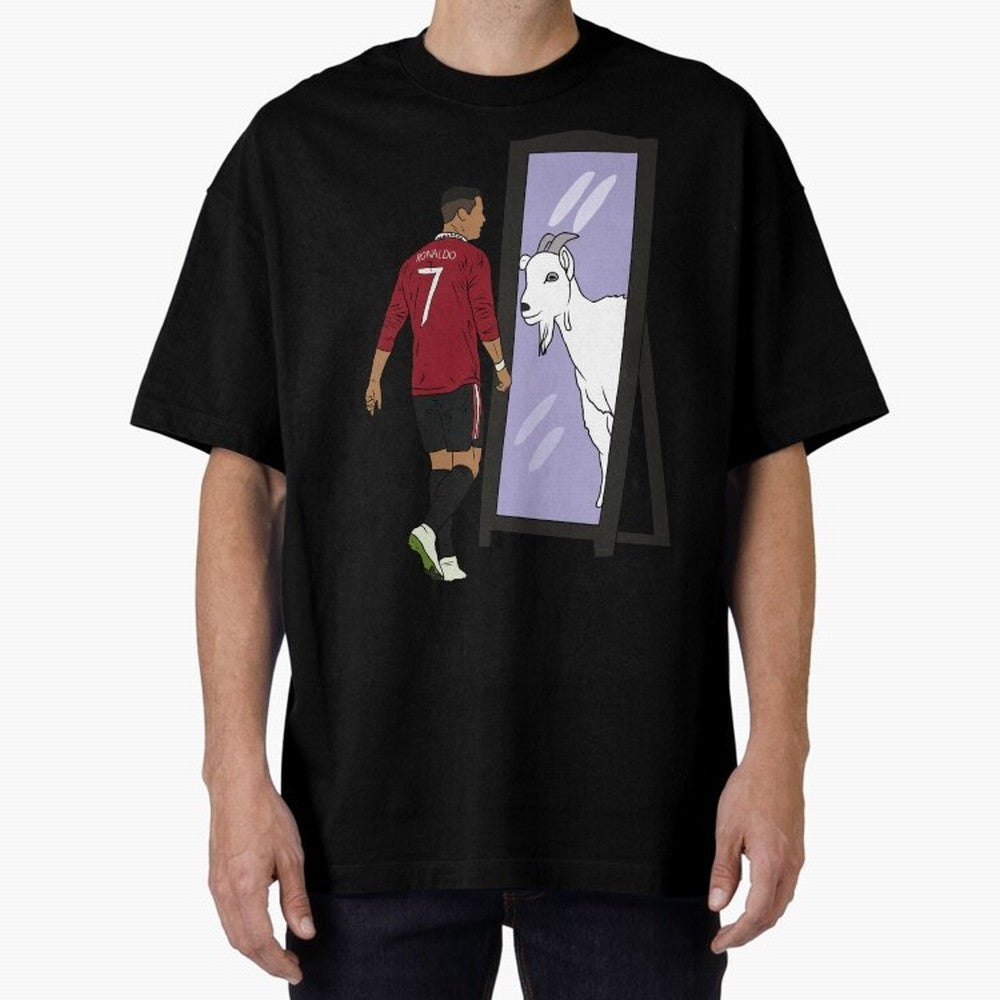 Cristiano Ronaldo Mirror GOAT Oversized T-Shirt Celebrate National Team Dreams in Global Football Passion for FIFA World Cup 2026 Group Stage, Capturing CR7, Brazil, Vintage Soccer Flavor, Modern Football Stars, National Flags and Final Night