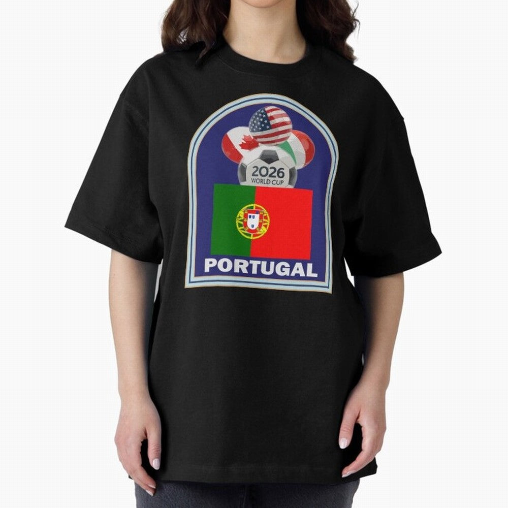 Portugal 2026 Soccer T-shirt Oversized T-Shirt Remember Iconic Moments from Global Football Passion for FIFA World Cup 2026 USA Canada Mexico, Celebrating Mbappe and Neymar, Portugal, Football Festival Excitement, Trophy Ambitions, Country