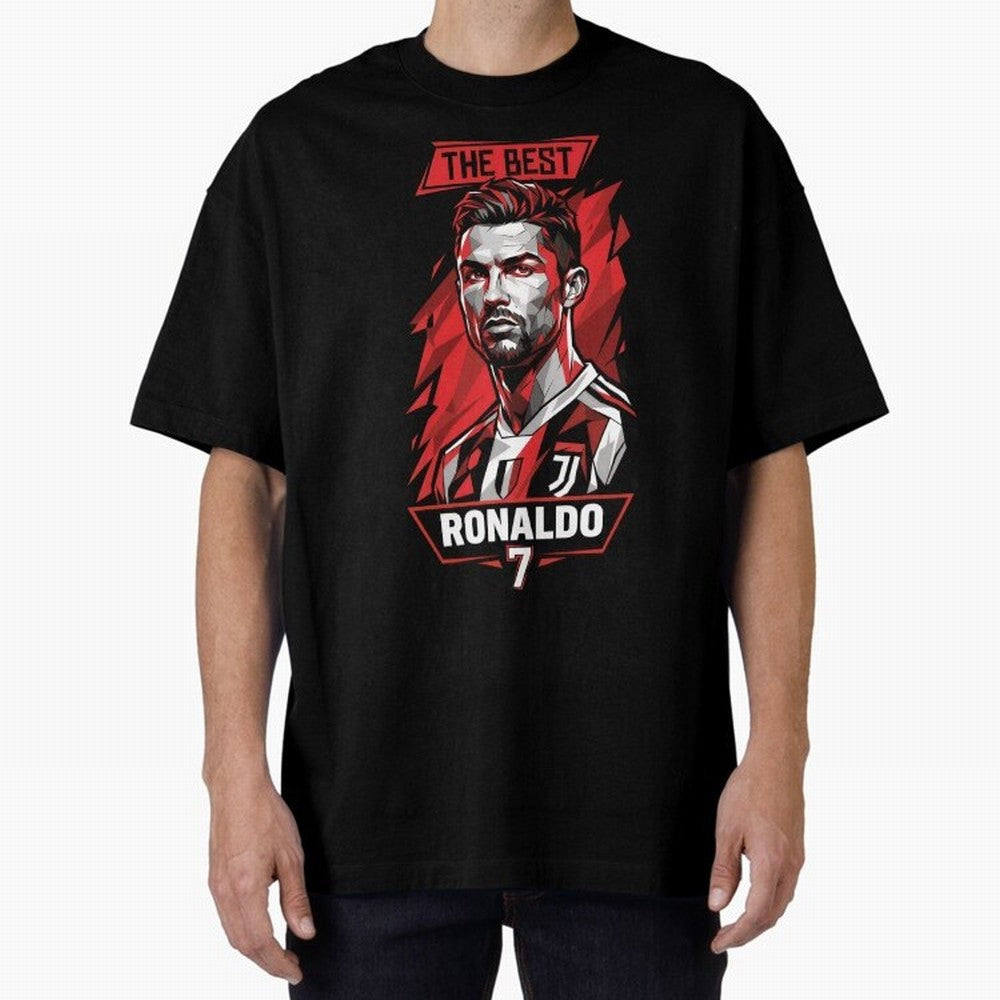 Cristiano Ronaldo CR7 Geometric Vector Portrait Oversized T-Shirt Join Supporters Worldwide for FIFA World Cup 2026 Driven by CR7 and Messi, Argentina, France and Brazil Energy, Classic Soccer Heritage, Championship Pressure, Fan Loyalty and