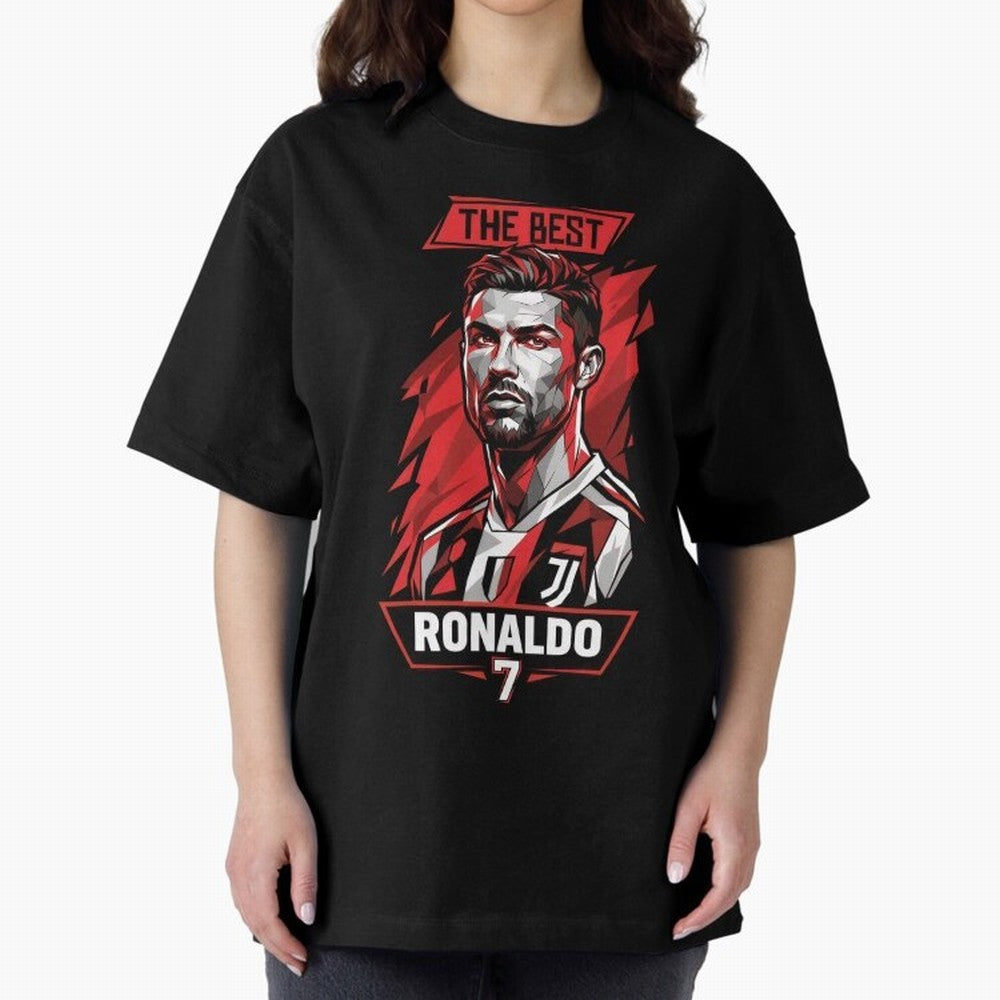 Cristiano Ronaldo CR7 Geometric Vector Portrait Oversized T-Shirt Join Supporters Worldwide for FIFA World Cup 2026 Driven by CR7 and Messi, Argentina, France and Brazil Energy, Classic Soccer Heritage, Championship Pressure, Fan Loyalty and