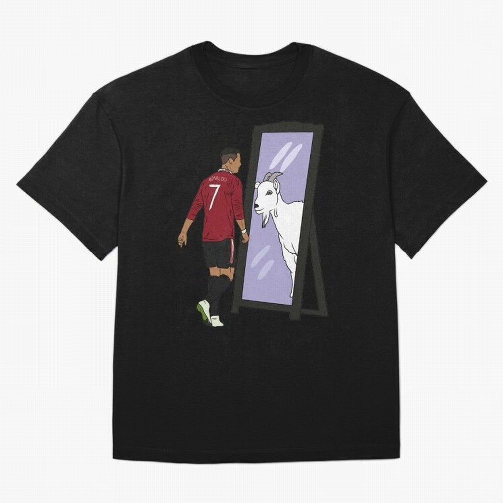 Cristiano Ronaldo Mirror GOAT Oversized T-Shirt Spotlight the FIFA World Cup 2026 Journey through CR7 Highlights, Brazil Pride, Fan Favorite Moments, National Team Passion, Big Match Drama and Soccer History; Great for Supporters Who Love Legendary