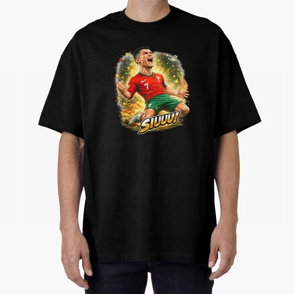 CR7 SIUUU Celebration Cartoon ¨C Legendary Football Goal Celebration Oversized T-Shirt Honor Champions and Dreams in FIFA World Cup 2026 USA Canada Mexico Spirit, Filled with England and Germany, Haaland and Mbappe, Soccer Culture, Superstar