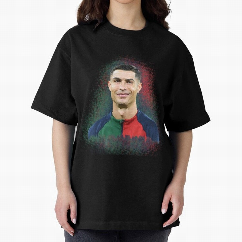 Cristiano Ronaldo digital art Oversized T-Shirt Bring a Vintage Feel to FIFA World Cup 2026 Group Stage Centered on Mbappe, Spain Energy, Sports Nostalgia, International Competition, Famous Players and Unforgettable Victories; Great for Watch