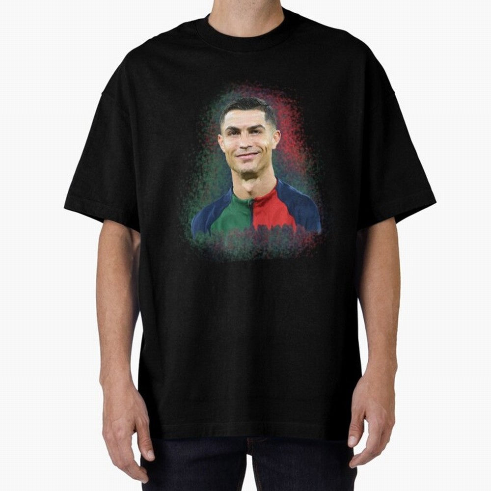 Cristiano Ronaldo digital art Oversized T-Shirt Bring a Vintage Feel to FIFA World Cup 2026 Group Stage Centered on Mbappe, Spain Energy, Sports Nostalgia, International Competition, Famous Players and Unforgettable Victories; Great for Watch