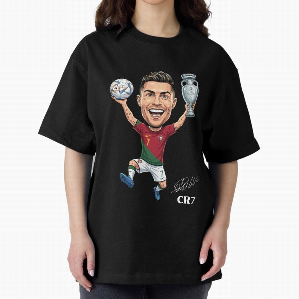 Cristiano Ronaldo Campion Oversized T-Shirt Celebrate Fan Culture around Global Football Passion for FIFA World Cup 2026 USA Canada Mexico, Featuring Messi, Portugal, Spain and Germany, Football Passion, Legendary Performances, Festival Vibes and