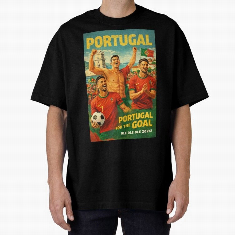 Portugal Lisbon Bel¨¦m Tower Cristiano Ronaldo FIFA World Cup Football Celebration Oversized T-Shirt Elevate the FIFA World Cup 2026 USA Canada Mexico Journey through Messi Highlights, Spain Pride, Supporter Pride, Iconic Celebrations, Legendary