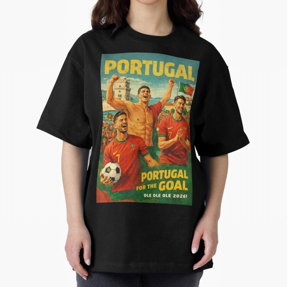 Portugal Lisbon Bel¨¦m Tower Cristiano Ronaldo FIFA World Cup Football Celebration Oversized T-Shirt Elevate the FIFA World Cup 2026 USA Canada Mexico Journey through Messi Highlights, Spain Pride, Supporter Pride, Iconic Celebrations, Legendary