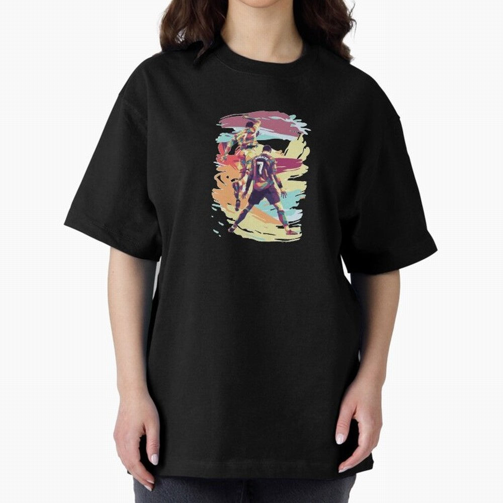 Illustration Cristiano Ronaldo CR7 Oversized T-Shirt Celebrate National Team Dreams in the FIFA World Cup 2026 Journey through Messi, CR7 and Mbappe Highlights, England Pride, Supporter Pride, Iconic Celebrations, Legendary Names and Global Match