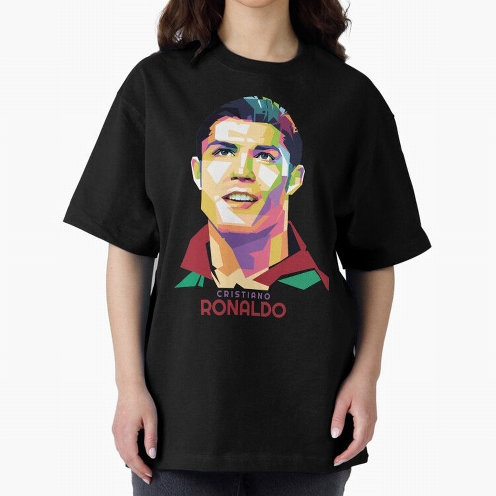 Geometric Celebrity Cristiano Ronaldo Oversized T-Shirt Fuel FIFA World Cup 2026 Capturing Messi, Neymar and Mbappe, Spain Energy, Football History, Final Match Energy, Crowd Noise and Once in a Lifetime Moments; Made for Collectors Who Enjoy