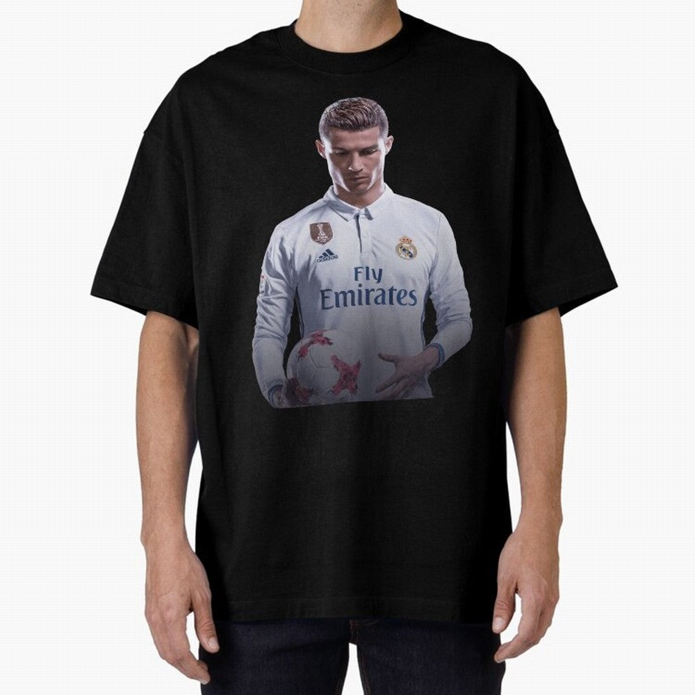 Ronaldo Madrid Jersey Poster Oversized T-Shirt Enjoy the FIFA World Cup 2026 USA Canada Mexico Journey through Cristiano Ronaldo Highlights, England, France and Netherlands Pride, Classic Soccer Heritage, Championship Pressure, Fan Loyalty and