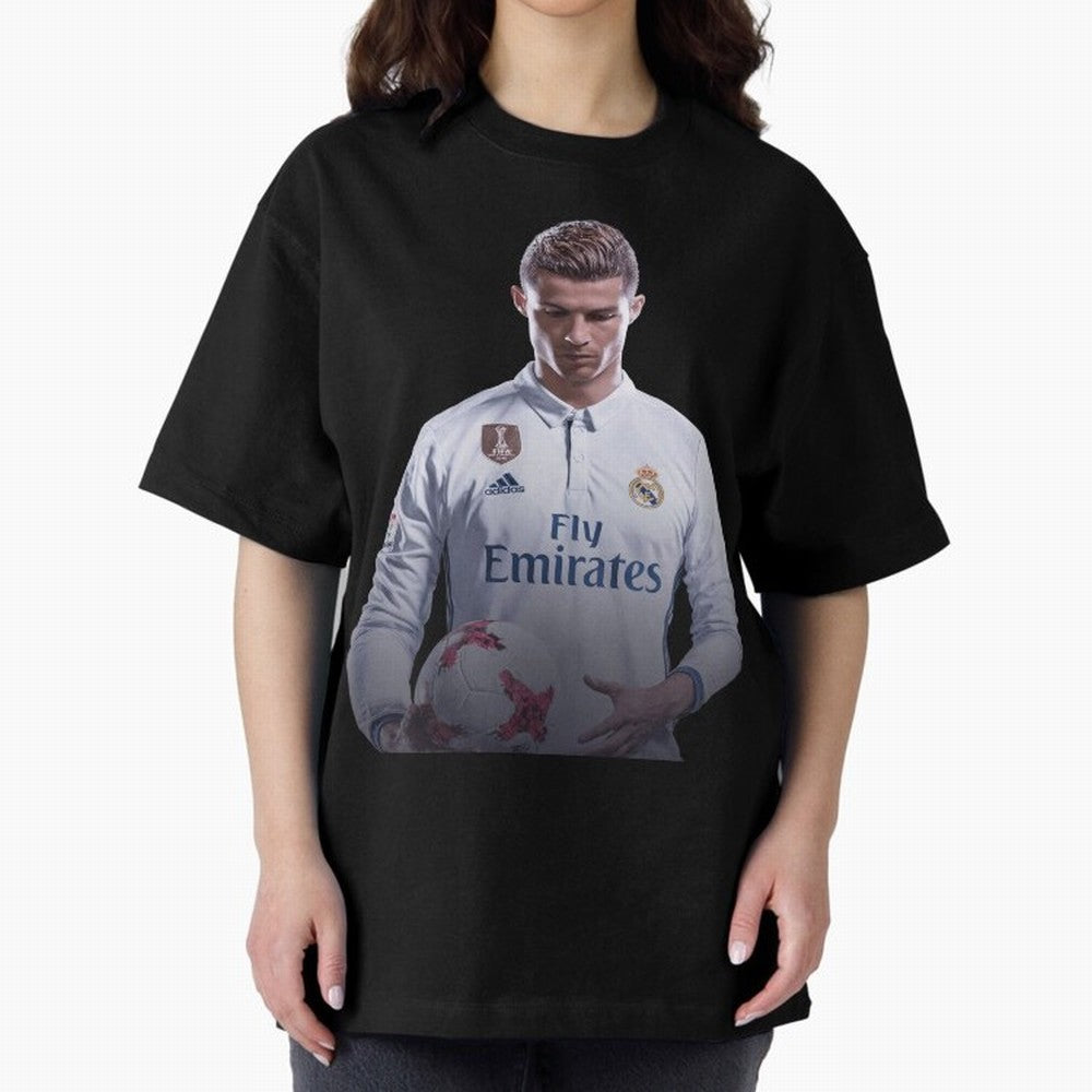 Ronaldo Madrid Jersey Poster Oversized T-Shirt Enjoy the FIFA World Cup 2026 USA Canada Mexico Journey through Cristiano Ronaldo Highlights, England, France and Netherlands Pride, Classic Soccer Heritage, Championship Pressure, Fan Loyalty and