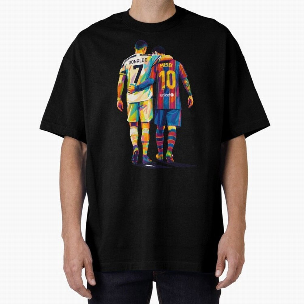 Cristiano Ronaldo and Messi Wpap Art Oversized T-Shirt Make the Season About FIFA World Cup 2026 for Fans of CR7 and England, France and Netherlands, Bringing Vintage Soccer Flavor, Modern Football Stars, National Flags and Final Night Emotion;