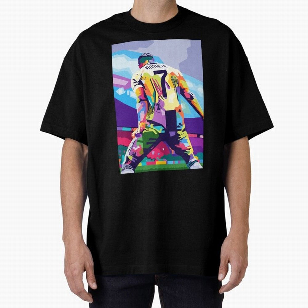 Cristiano Ronaldo Celebration Wpap Pop Art Oversized T-Shirt Keep the Legacy of Match Day Hype around FIFA World Cup 2026 Group Stage, Messi, Neymar and Mbappe, Brazil, Portugal and Argentina, Tournament Hype, Historic Matchups, Family Viewing