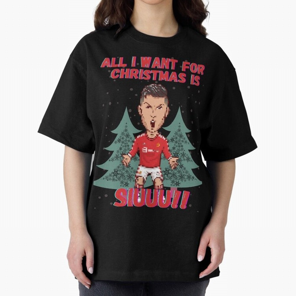 All I Want For Christmas is Siuuu Oversized T-Shirt Carry the Colors and Pride of the FIFA World Cup 2026 Journey through Cristiano Ronaldo, Haaland and CR7 Highlights, France and Portugal Pride, Vintage Soccer Flavor, Modern Football Stars,