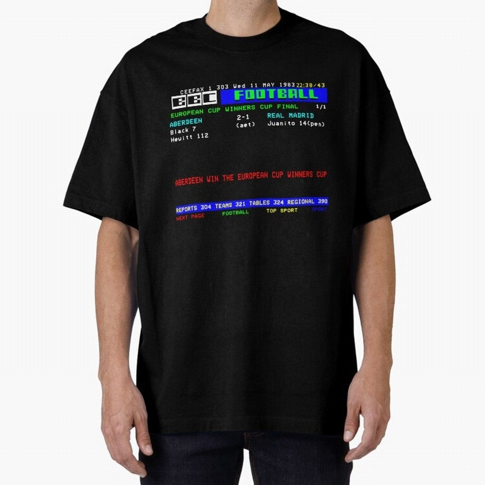 Aberdeen Cup Winners Cup Final 1983 CEEFAX Oversized T-Shirt Capture Stadium Memories from the FIFA World Cup 2026 Group Stage Journey through Messi and Cristiano Ronaldo Highlights, Spain Pride, Retro Football Energy, Iconic Rivalries, Trophy
