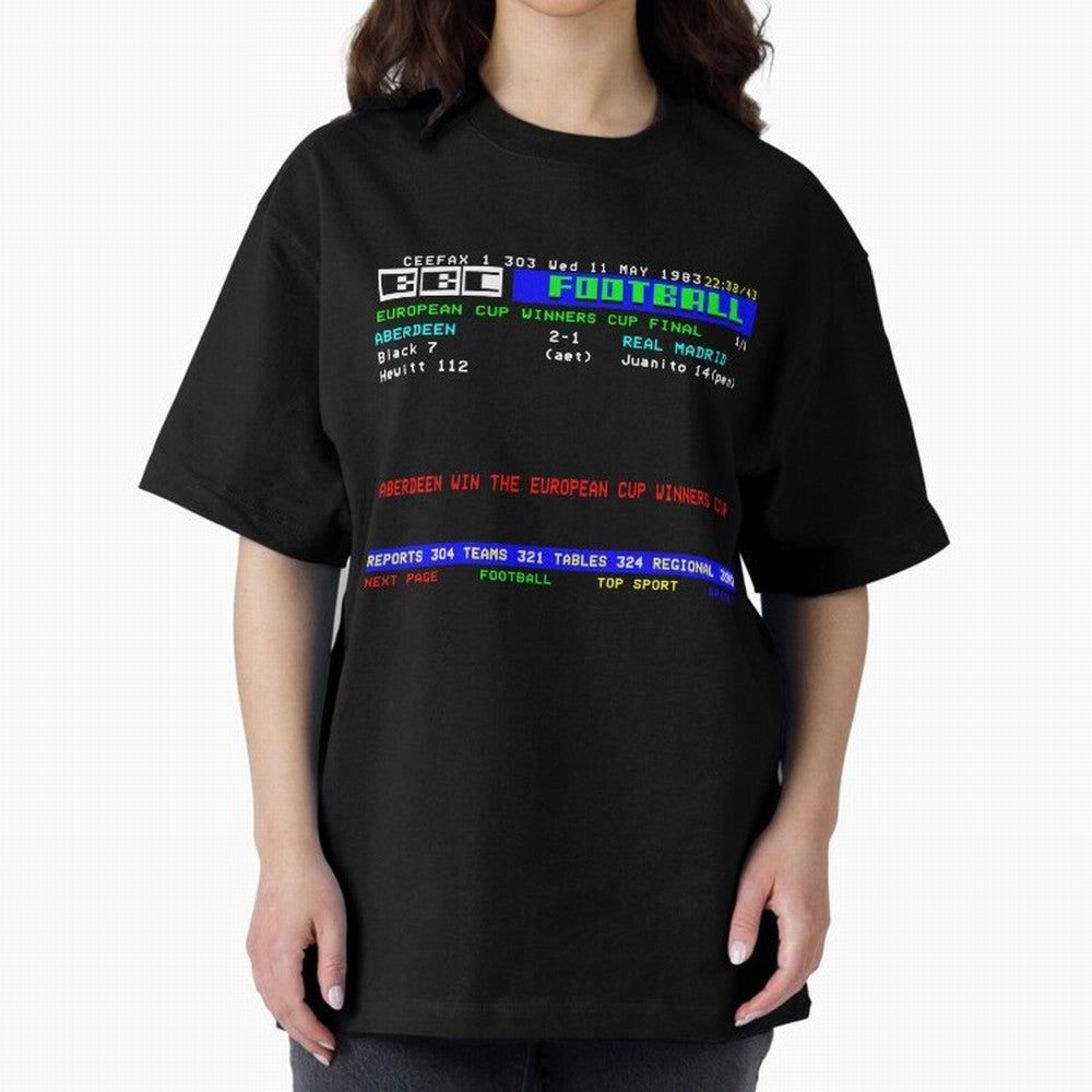 Aberdeen Cup Winners Cup Final 1983 CEEFAX Oversized T-Shirt Capture Stadium Memories from the FIFA World Cup 2026 Group Stage Journey through Messi and Cristiano Ronaldo Highlights, Spain Pride, Retro Football Energy, Iconic Rivalries, Trophy