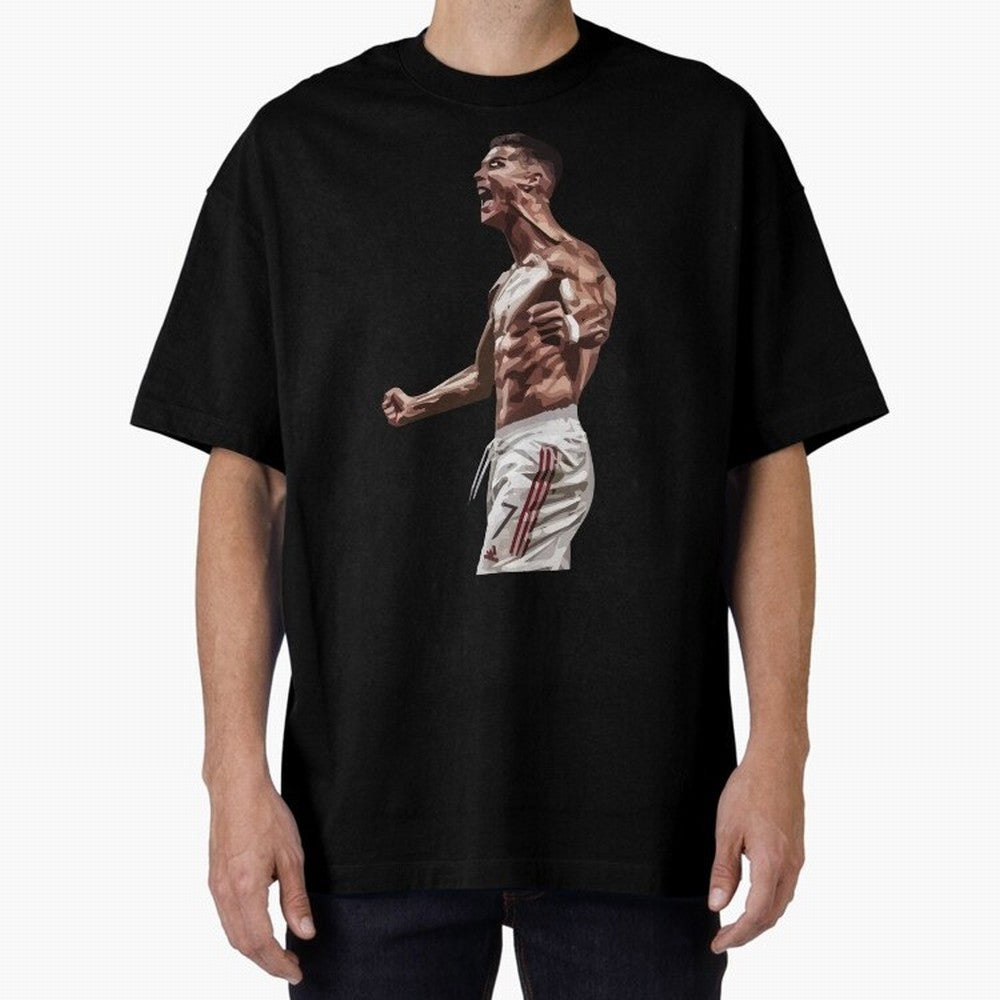 Cristiano Ronaldo - Celebration - CR7 - Manchester United Oversized T-Shirt Celebrate the Road through FIFA World Cup 2026 for Fans of Mbappe and England, France and Netherlands, Bringing Supporter Pride, Iconic Celebrations, Legendary Names and