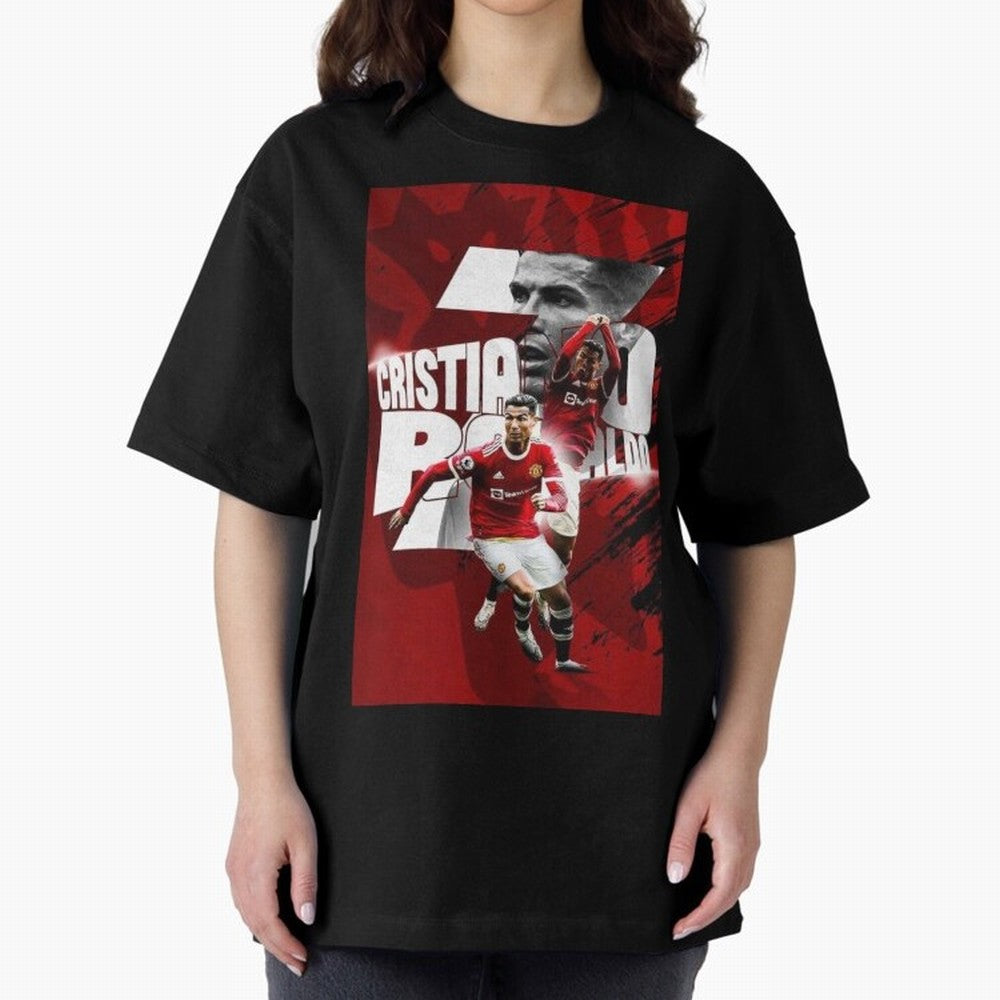 Cristiano Ronaldo Illustration Oversized T-Shirt Support Iconic Players in FIFA World Cup 2026 Group Stage for Fans of Mbappe and Neymar and Netherlands, Bringing Goal Celebration Energy, Supporter Heritage, Football Icons and Worldwide Tournament