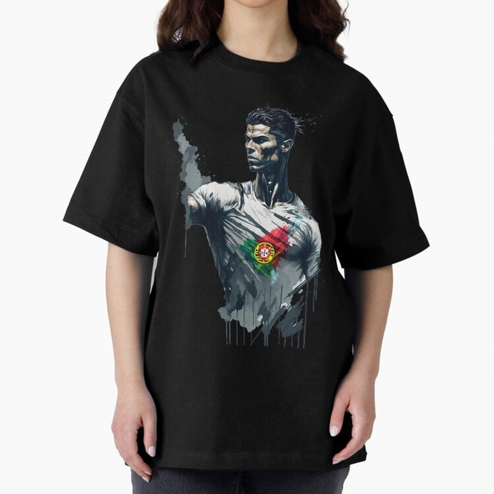 Cristiano Ronaldo splash art Oversized T-Shirt Celebrate the Biggest Stage of FIFA World Cup 2026 Group Stage for Fans of Cristiano Ronaldo, Haaland and CR7 and Portugal, Bringing Championship Spirit, Famous Goals, Roaring Crowds and International