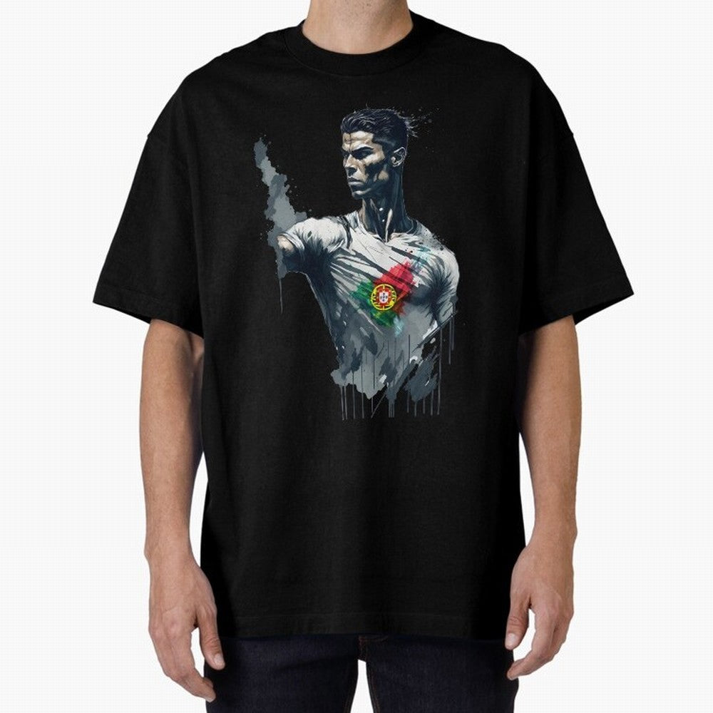 Cristiano Ronaldo splash art Oversized T-Shirt Celebrate the Biggest Stage of FIFA World Cup 2026 Group Stage for Fans of Cristiano Ronaldo, Haaland and CR7 and Portugal, Bringing Championship Spirit, Famous Goals, Roaring Crowds and International