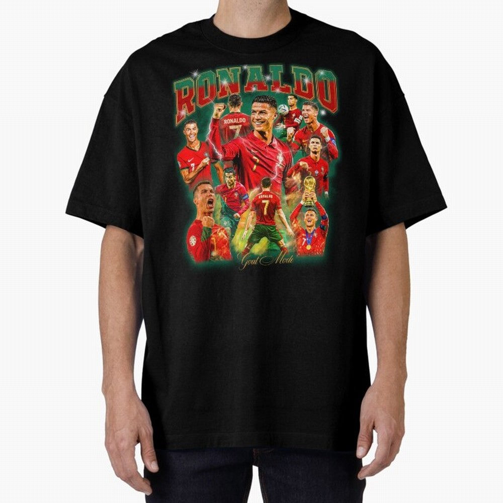 Ronaldo Vintage Bootleg Design Oversized T-Shirt Feel the Roar of FIFA World Cup 2026 USA Canada Mexico with CR7 and Messi, Spain Energy, Stadium Chants, National Pride, Trophy Dreams and Unforgettable Football Memories; Made for Die Hard