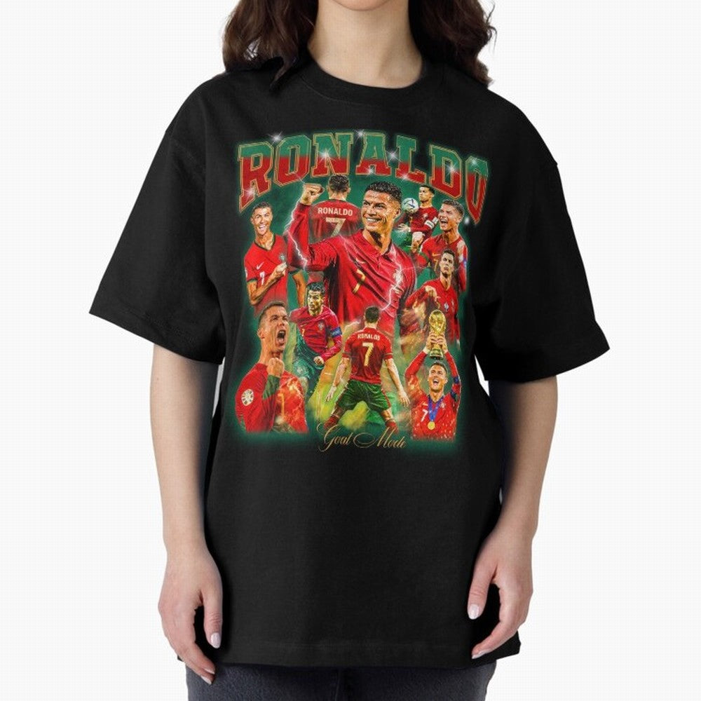 Ronaldo Vintage Bootleg Design Oversized T-Shirt Feel the Roar of FIFA World Cup 2026 USA Canada Mexico with CR7 and Messi, Spain Energy, Stadium Chants, National Pride, Trophy Dreams and Unforgettable Football Memories; Made for Die Hard