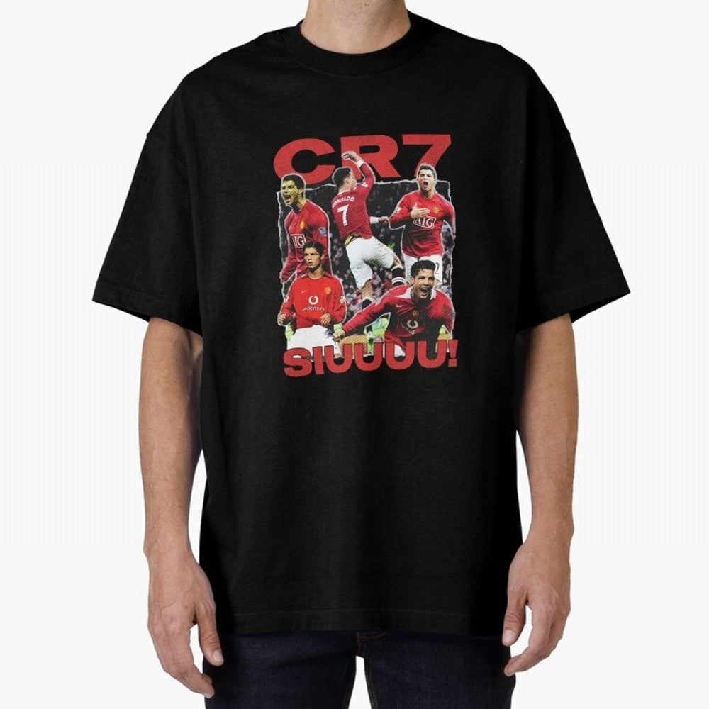 Retro Cristiano Ronaldo Manchester United Oversized T-Shirt Join the Countdown to Global Football Passion for FIFA World Cup 2026 USA Canada Mexico, Highlighting Cristiano Ronaldo, Haaland and CR7, England and Germany, Worldwide Fan Energy,