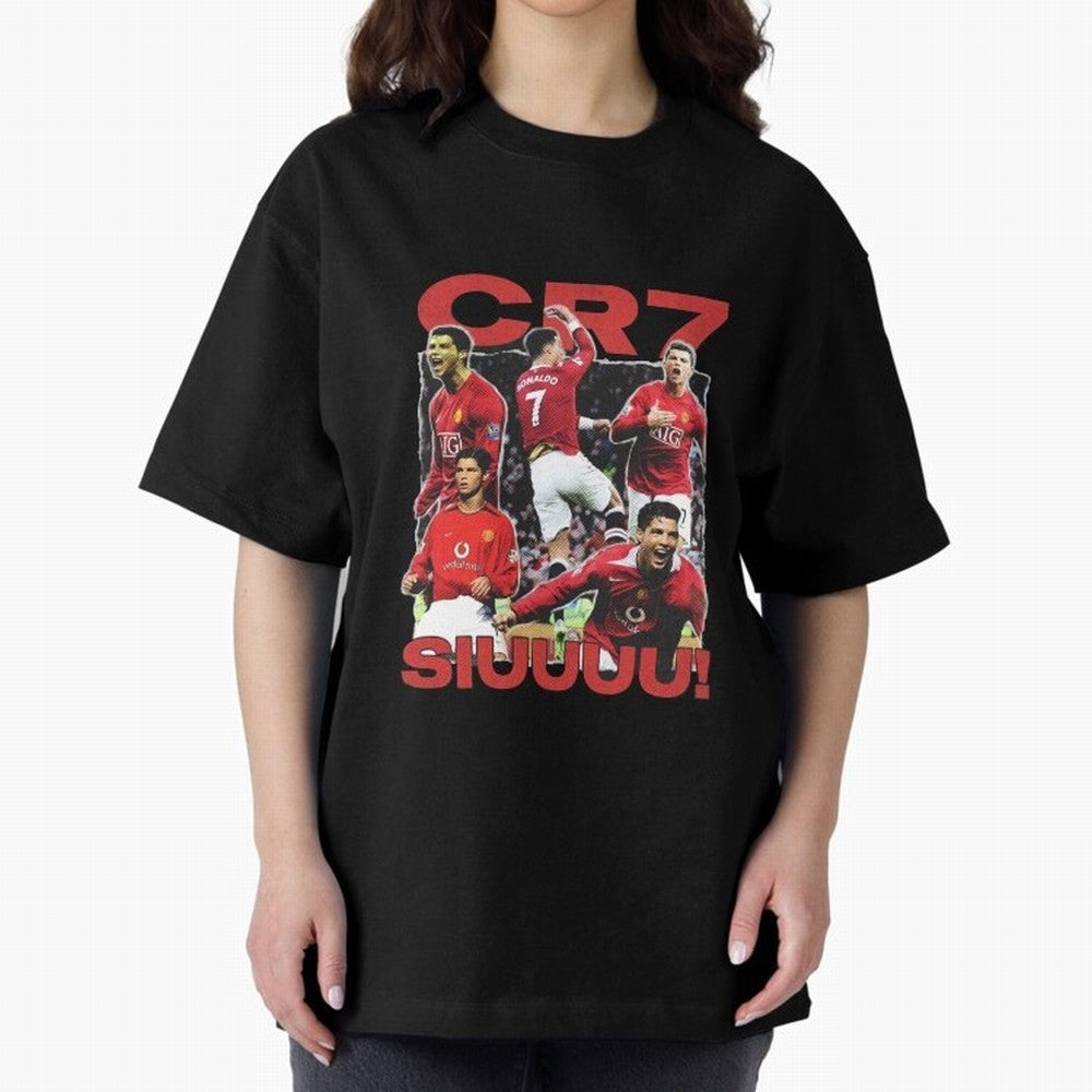 Retro Cristiano Ronaldo Manchester United Oversized T-Shirt Join the Countdown to Global Football Passion for FIFA World Cup 2026 USA Canada Mexico, Highlighting Cristiano Ronaldo, Haaland and CR7, England and Germany, Worldwide Fan Energy,