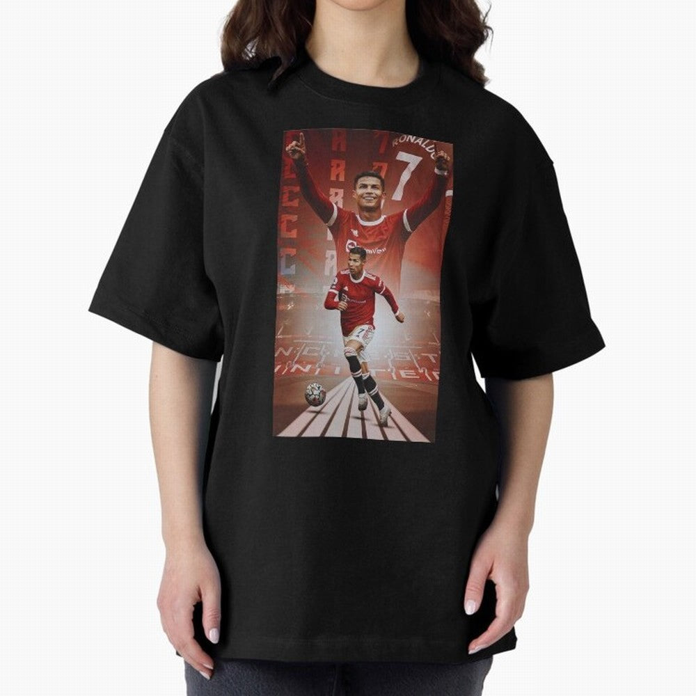 Cristiano Ronaldo Manchester Home 202122 , Ronaldo Gifts, Ronaldo Best Selling , Ronaldo Top Items Oversized T-Shirt Keep the Match Day Mood of FIFA World Cup 2026 Group Stage for Fans of Messi, Neymar and Mbappe and Spain, Bringing Retro Football