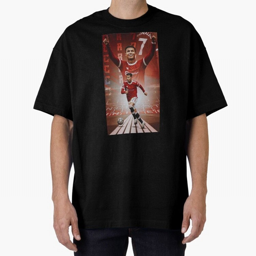 Cristiano Ronaldo Manchester Home 202122 , Ronaldo Gifts, Ronaldo Best Selling , Ronaldo Top Items Oversized T-Shirt Keep the Match Day Mood of FIFA World Cup 2026 Group Stage for Fans of Messi, Neymar and Mbappe and Spain, Bringing Retro Football
