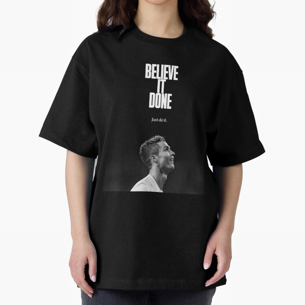 CRISTIANO RONALDO BELIVE IT DONE Oversized T-Shirt Celebrate National Team Dreams in FIFA World Cup 2026 for Fans of CR7 and Spain and Netherlands, Bringing Football Passion, Legendary Performances, Festival Vibes and Supporter Community; Made for