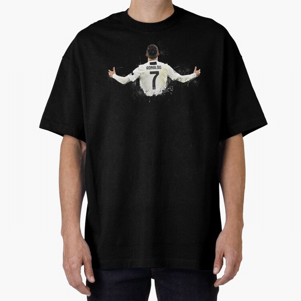 Cristiano Ronaldo Juventus Abstract Paintings Oversized T-Shirt Bring Supporter Culture to Match Day Hype around FIFA World Cup 2026, CR7 and Messi, Germany, Worldwide Fan Energy, Dramatic Goals, Stadium Lights and Championship Celebrations; Ideal