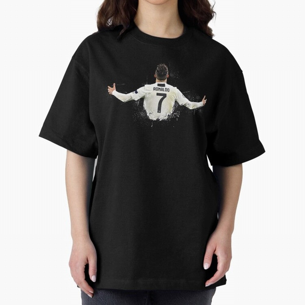 Cristiano Ronaldo Juventus Abstract Paintings Oversized T-Shirt Bring Supporter Culture to Match Day Hype around FIFA World Cup 2026, CR7 and Messi, Germany, Worldwide Fan Energy, Dramatic Goals, Stadium Lights and Championship Celebrations; Ideal