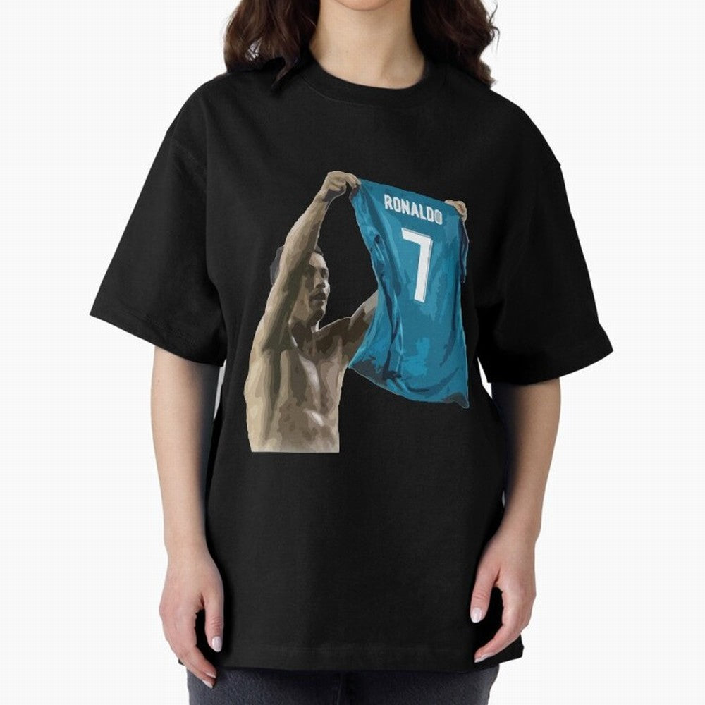 Cristiano Ronaldo celebration goal against Barcelona Oversized T-Shirt Fuel Your Fan Pride for FIFA World Cup 2026 Spirit, Capturing France, Haaland and Mbappe, Football History, Final Match Energy, Crowd Noise and Once in a Lifetime Moments; Made