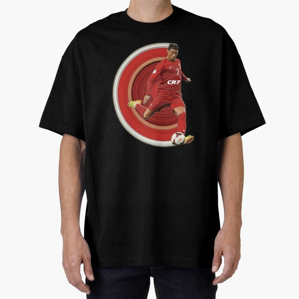 Cristiano Ronaldo Circular Pixel Art Oversized T-Shirt Live for the Drama of FIFA World Cup 2026 Group Stage for Fans of Mbappe and Brazil, Bringing Worldwide Fan Energy, Dramatic Goals, Stadium Lights and Championship Celebrations; Perfect for