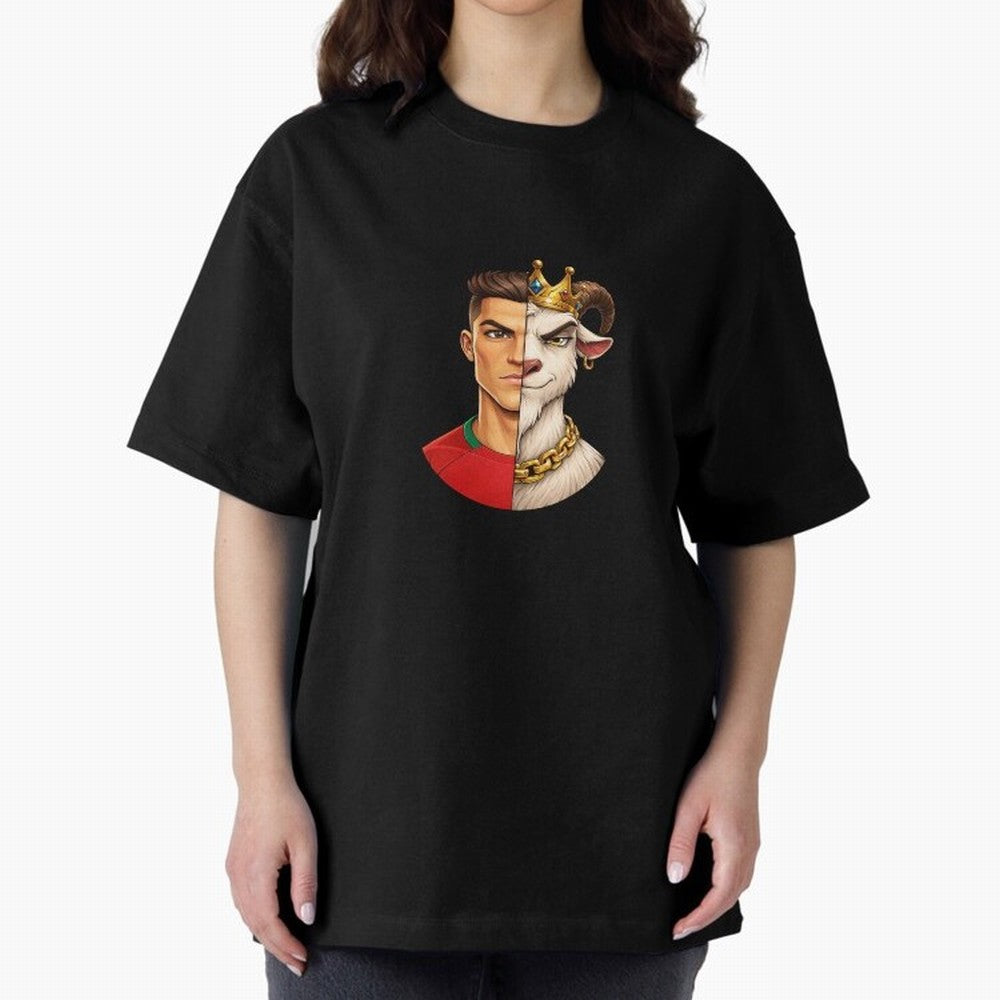 Half Man Half Goat - Cristiano Ronaldo Oversized T-Shirt Cheer for Match Day Hype around FIFA World Cup 2026 Group Stage, CR7, Spain and Netherlands, Champion Mindset, Group Stage Buzz, Knockout Tension and Passionate Fan Culture; Ideal for